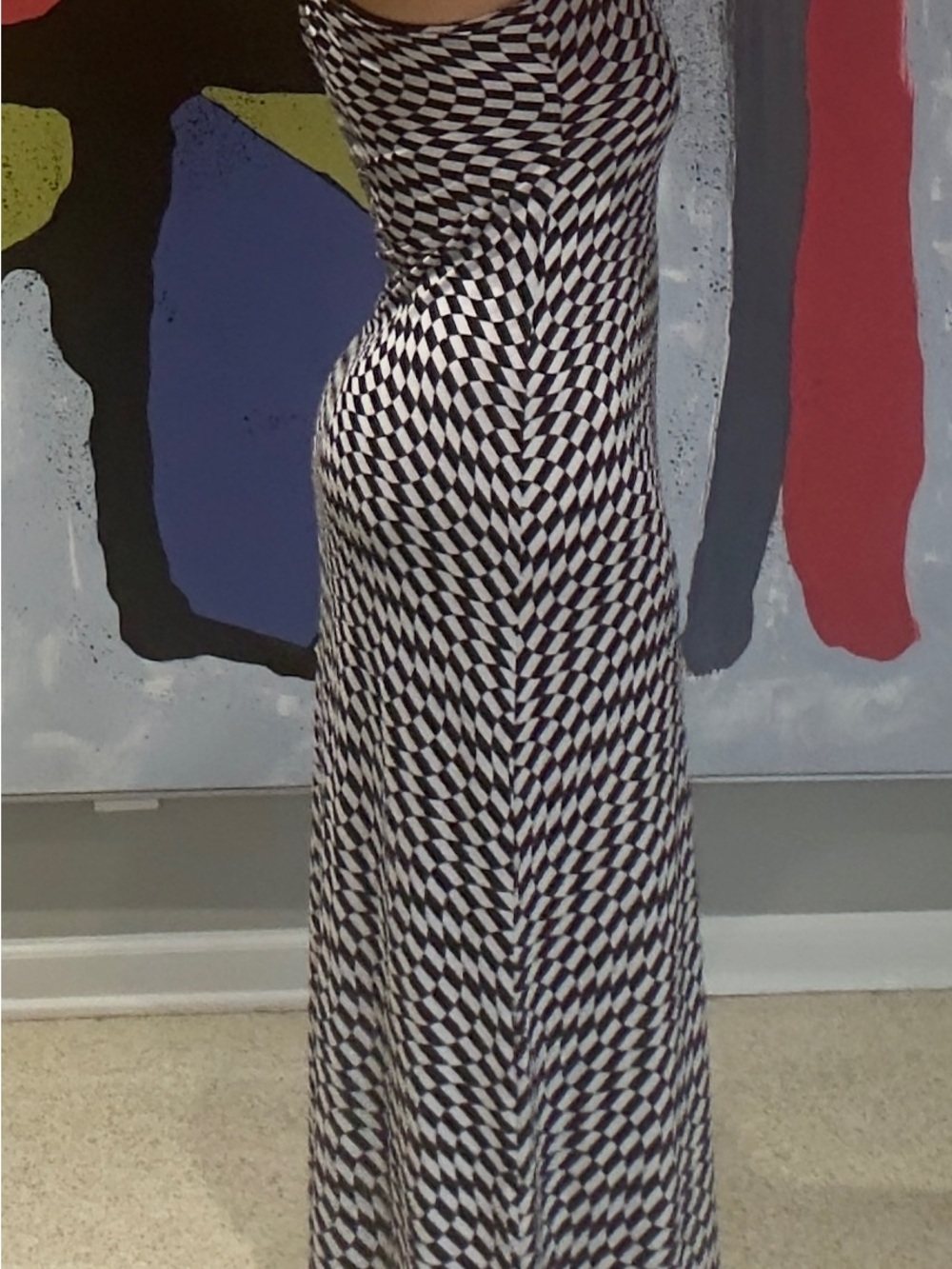 Calvin Klein Black and White Geometric Maxi Dress
